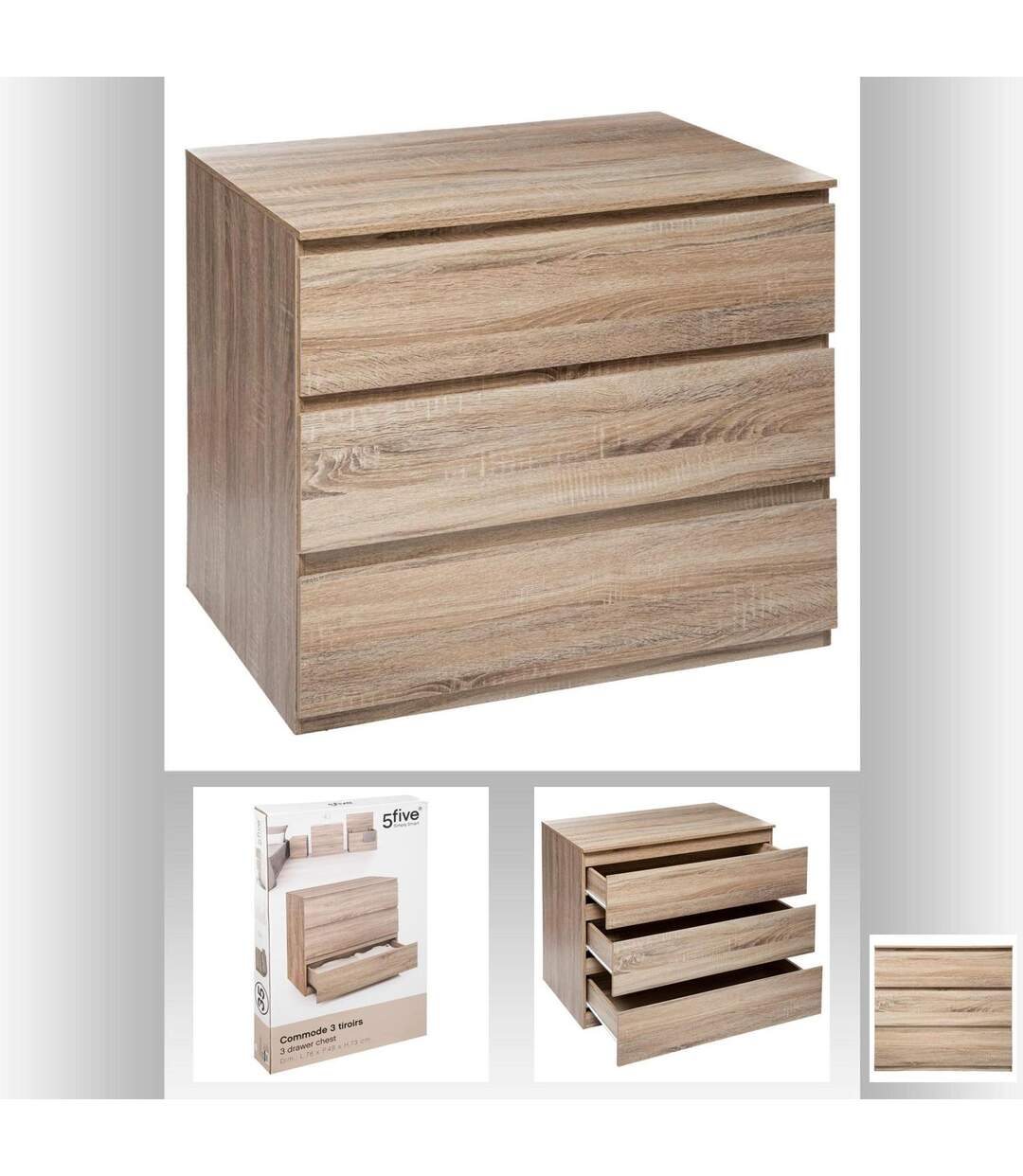 Commode de chambre 3 tiroirs - Bois-4