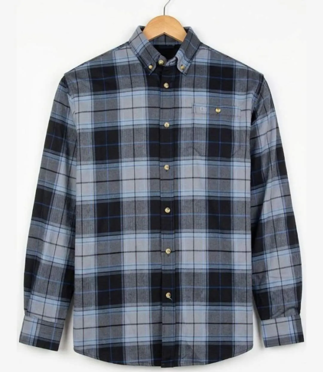 CHALLENGER TRADITION4 — Chemise à carreaux manches longues gris et bleu : l'aisance du tissu extensible-2
