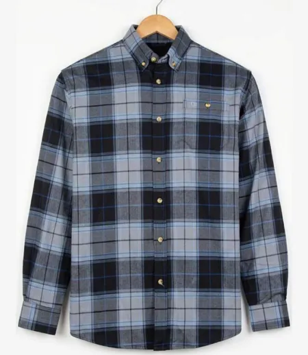 CHALLENGER TRADITION4 — Chemise à carreaux manches longues gris et bleu : l'aisance du tissu extensible