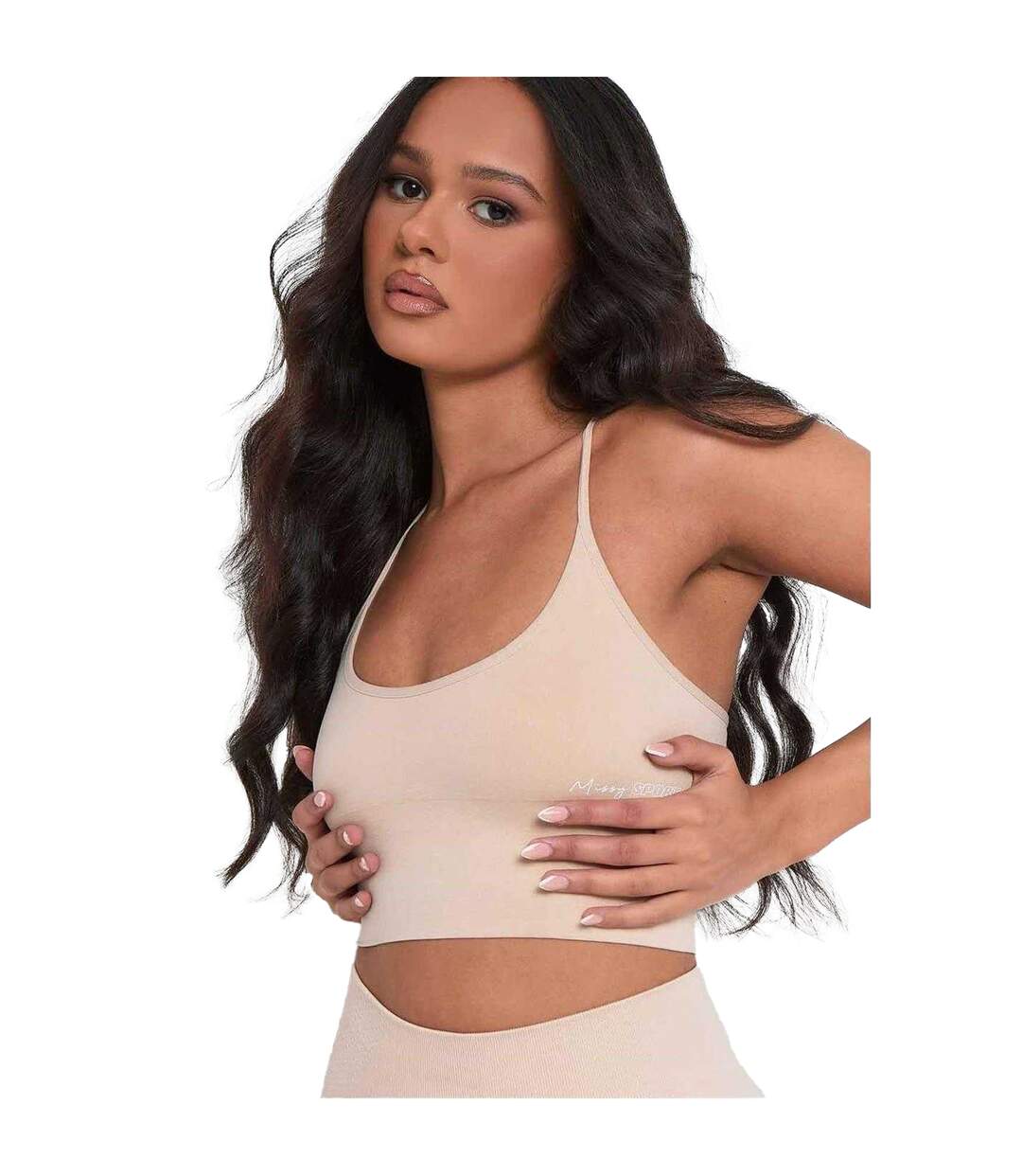 Womens/ladies Cross Strap Back Gym Crop Top Stone Missy Empire-1