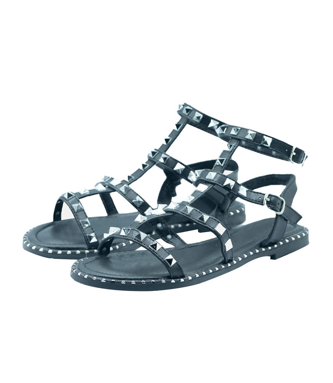 Womens/ladies Natalia Studded Pu Gladiator Sandals Black Where´s That From-1