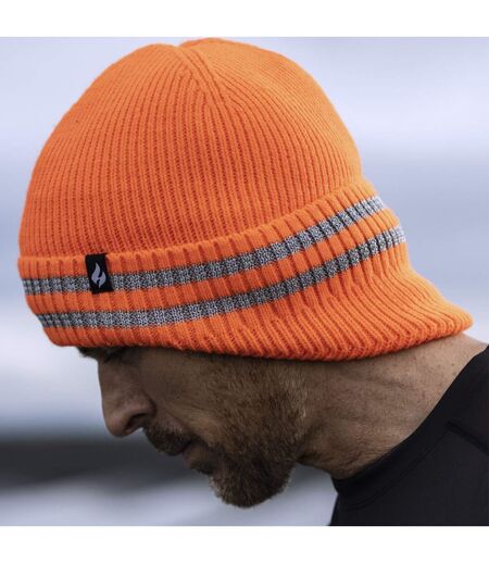 Mens Hi Vis Reflective Fleece Lined Thermal Winter Hat with Drop Neck