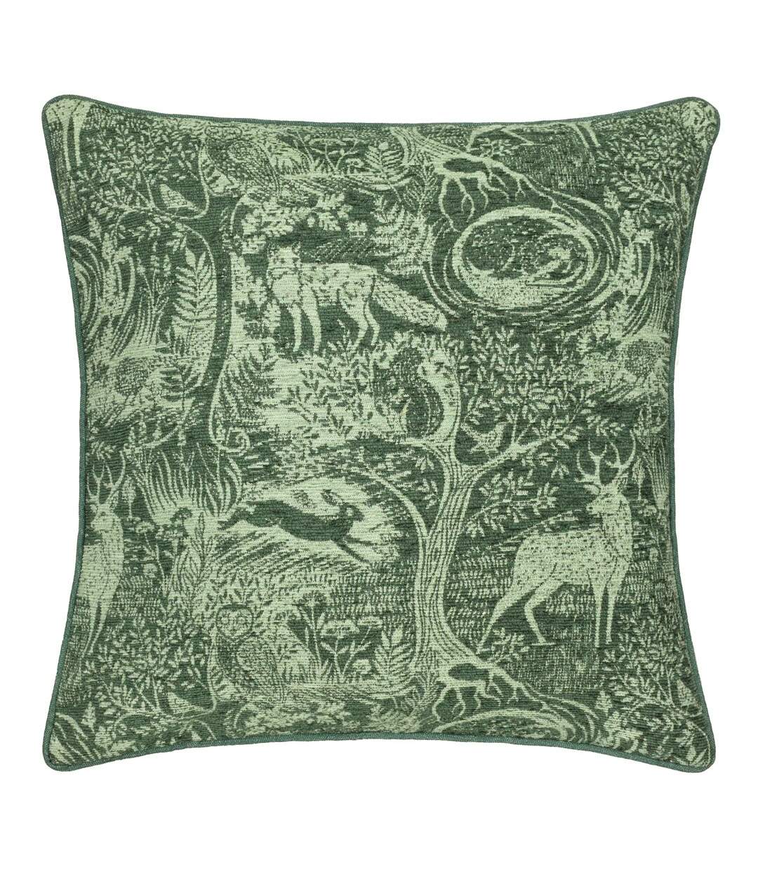 Winter woods chenille animals cushion cover 50cm x 50cm emerald Furn-1