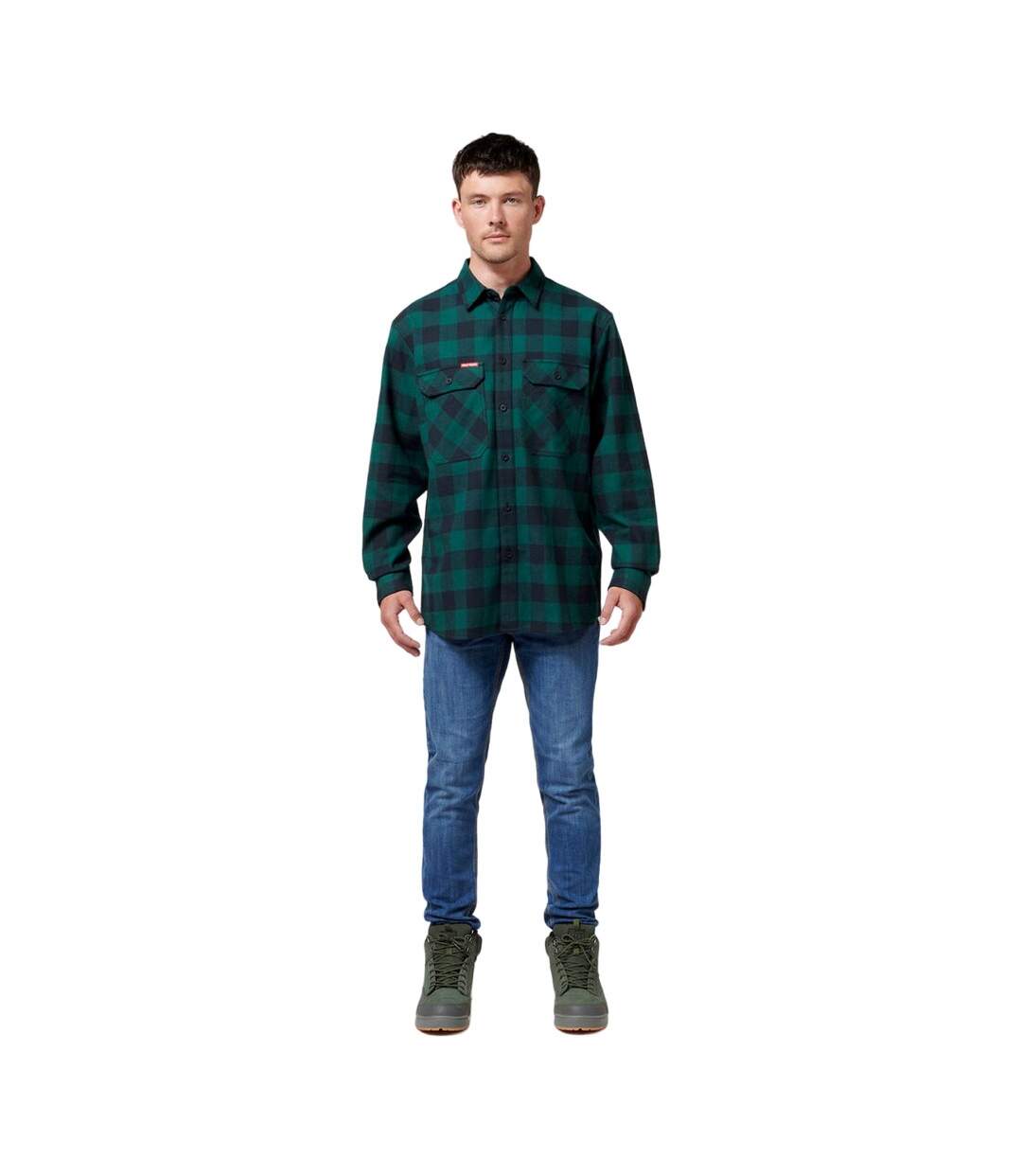 Mens checked flannel long-sleeved shirt green Hard Yakka