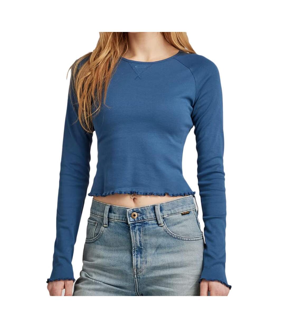 T-shirt manches longues bleu femme g-star cropped baby sis raglan-1
