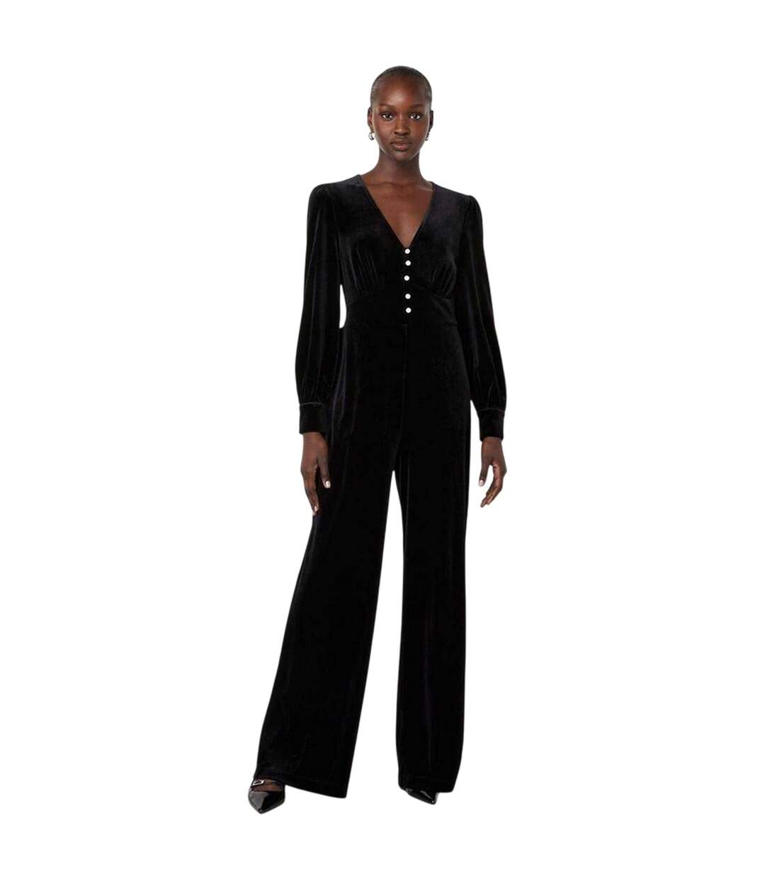 Womens/ladies Posie Velvet Long-sleeved Jumpsuit Black Finery-2