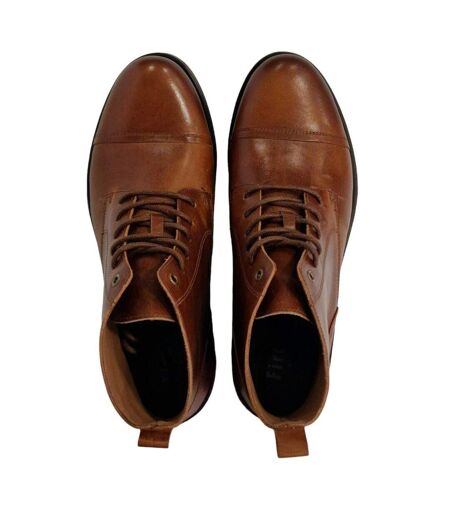 Mens Focus Leather Block Heel Boots Tan Firetrap