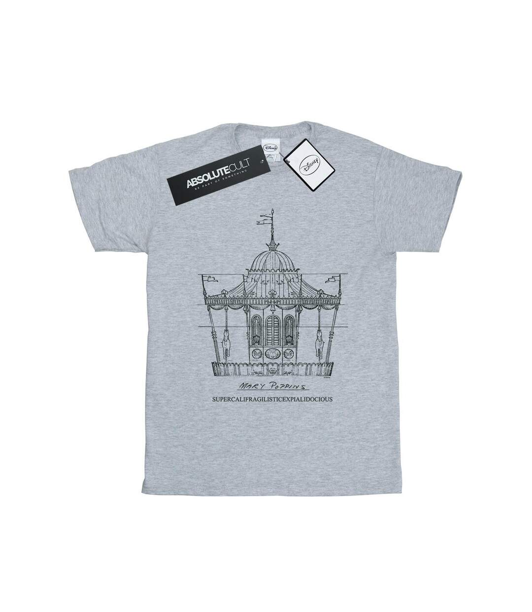 Disney Femme/Les femmes Mary Poppins Carousel Sketch Coton Boyfriend T-Shirt (Gris sportif) - UTBI49437-1