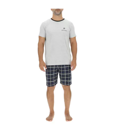Ensemble Pyjama court homme en coton à carreaux et Logo poitrine Pierre Cardin