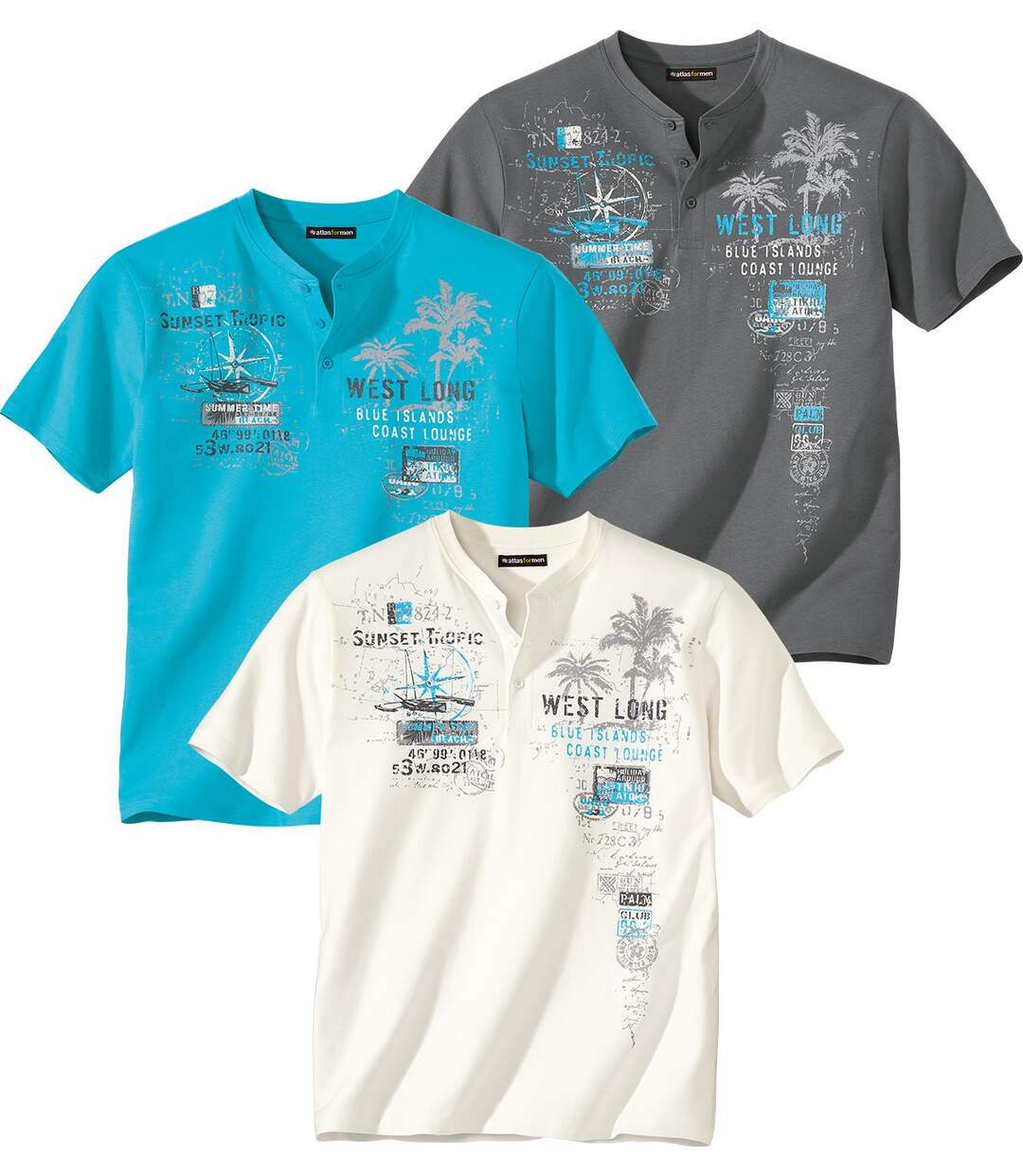 3er-Pack bequeme Henleyshirts