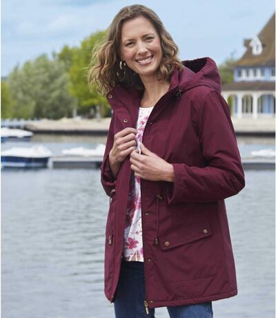 Women's Plum Parka With Padded Hood