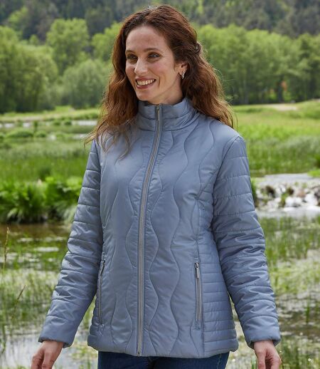 Women's Light Blue Lightweight Quilted Jacket - Water-Repellent