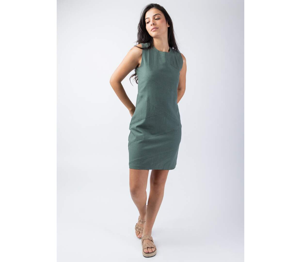 Robe coupe droite unie SOLINE kaki Coton Du Monde-2