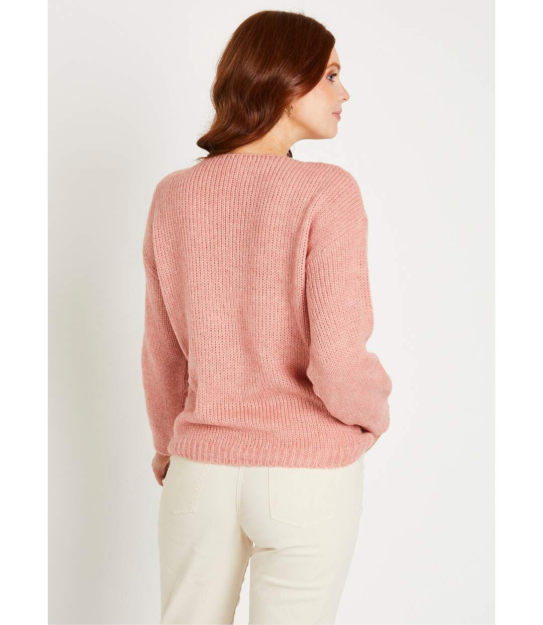 Pull court ample col rond grosse maille-2