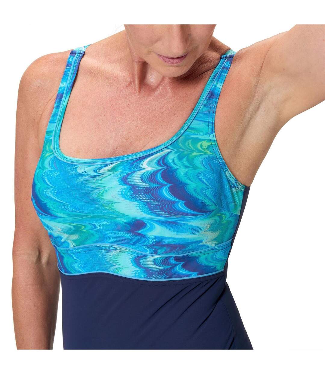 Womens/ladies Wavy One Piece Swimsuit Peacoat Sky Speedo-4