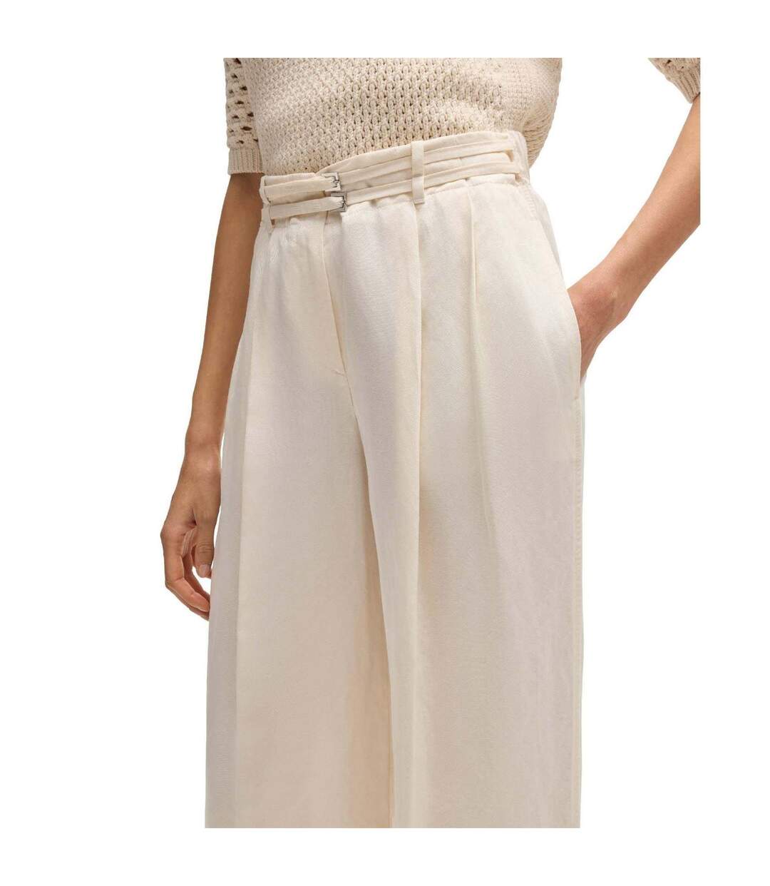 Womens/ladies Taualy-w Relaxed Fit Trousers White Boss-4