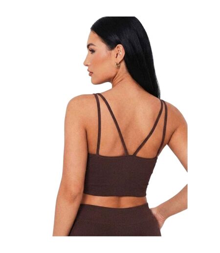Womens/ladies Ribbed Dual Thinstrap Crop Top Chocolate Missy Empire