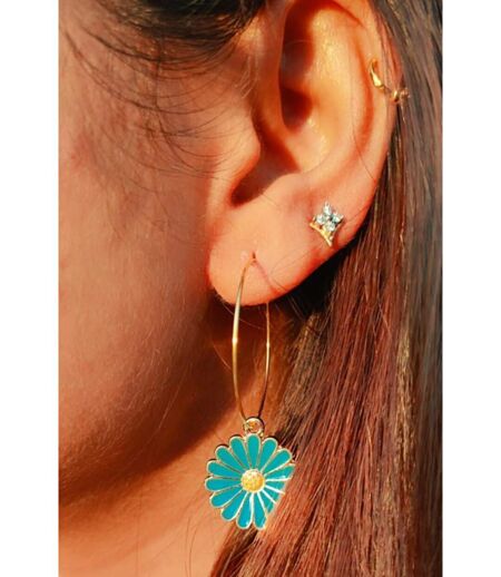 Multicolour Sunflower Charm Boho 30mm Floral Dangle Dainty Hoop Earrings