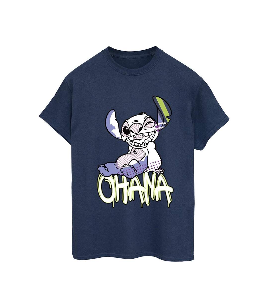 Disney Womens/Ladies Lilo And Stitch Ohana Graffiti Cotton Boyfriend T-Shirt (Bleu marine) - UTBI30298-1