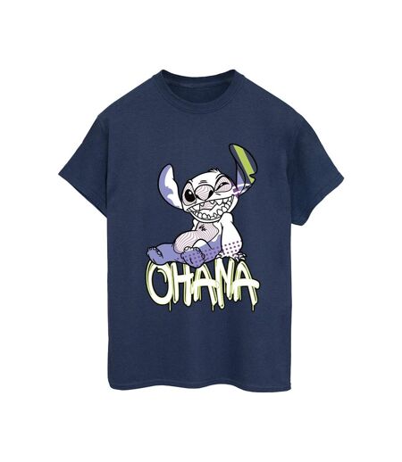 Disney Womens/Ladies Lilo And Stitch Ohana Graffiti Cotton Boyfriend T-Shirt (Bleu marine) - UTBI30298