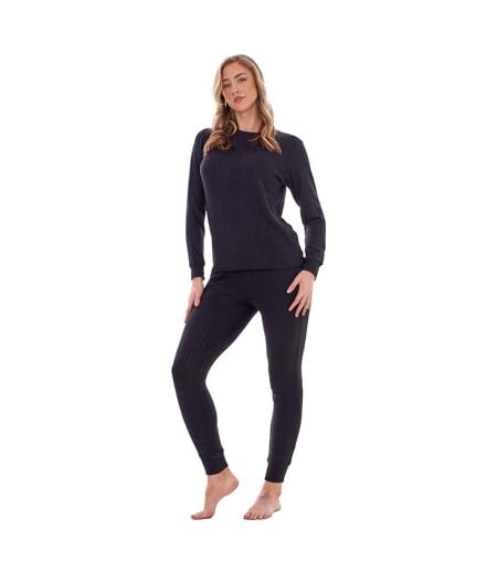 Ensemble De Pyjama Long Motif/style Côtelé Femme Noir Keanu