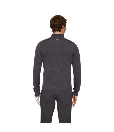 Mens Lymn Embroidered Logo Knitted V Neck Sweatshirt Grey Melange J.Lindeberg