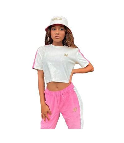 Womens/ladies Velour Crop T-shirt Ecru SikSilk
