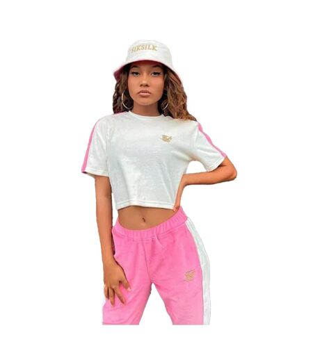 Womens/ladies Velour Crop T-shirt Ecru SikSilk