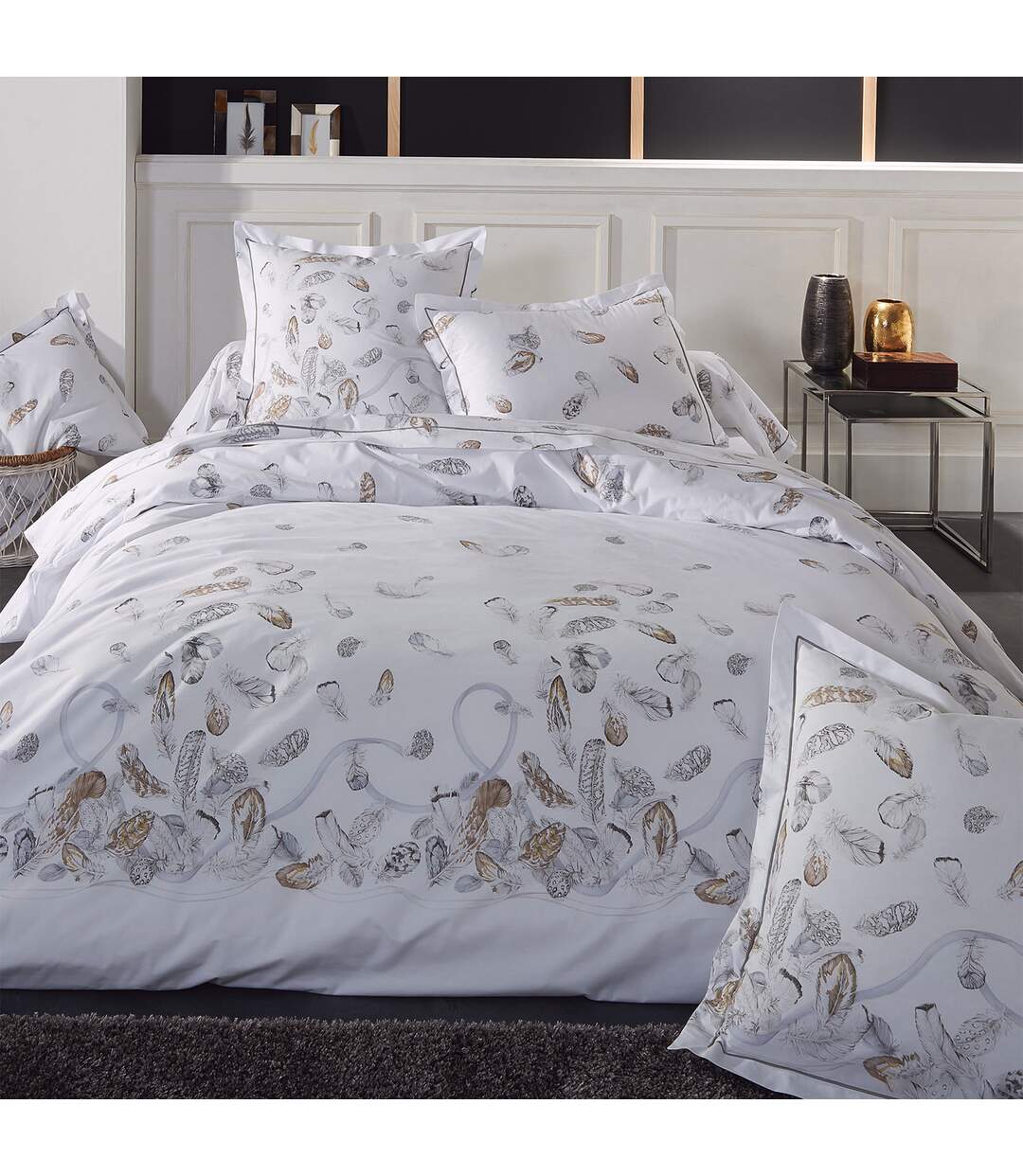 Taie d'oreiller percale pur coton PLUMES-2