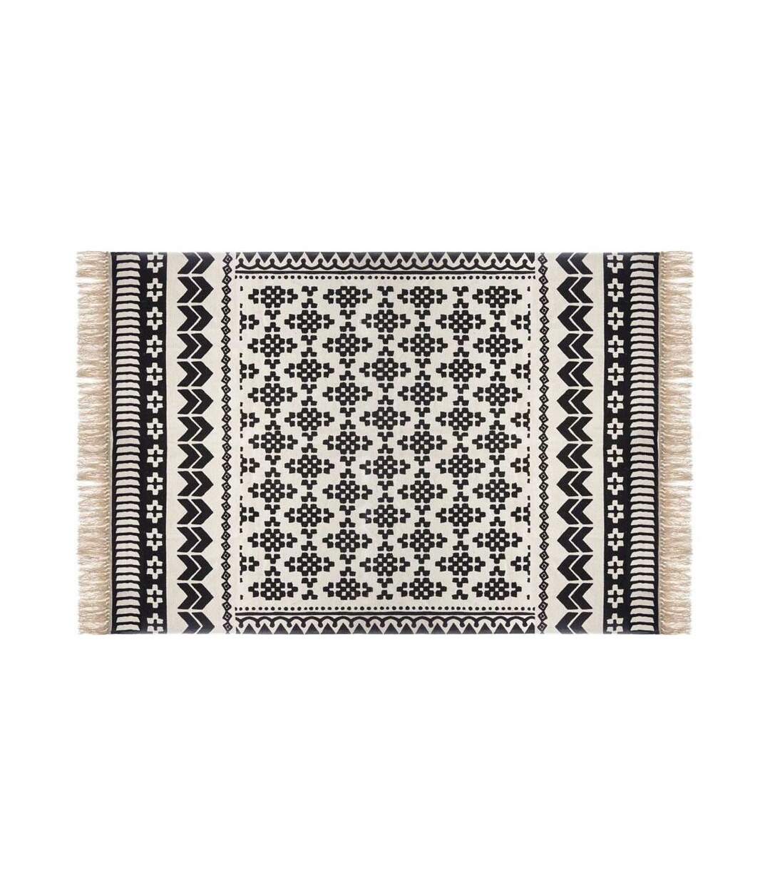 Tapis Déco à Franges Pailo 120x170cm Noir & Blanc-1