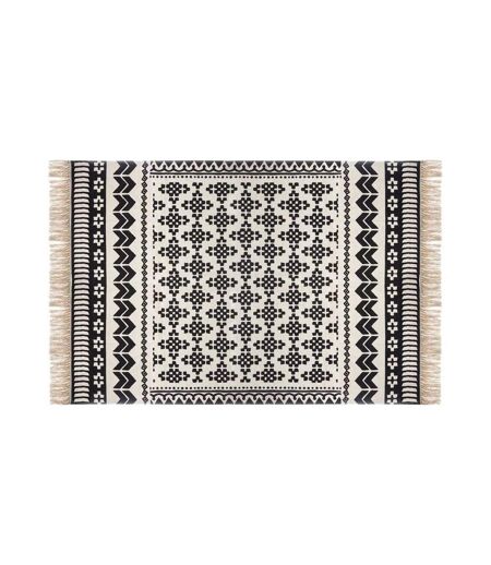 Tapis Déco à Franges Pailo 120x170cm Noir & Blanc