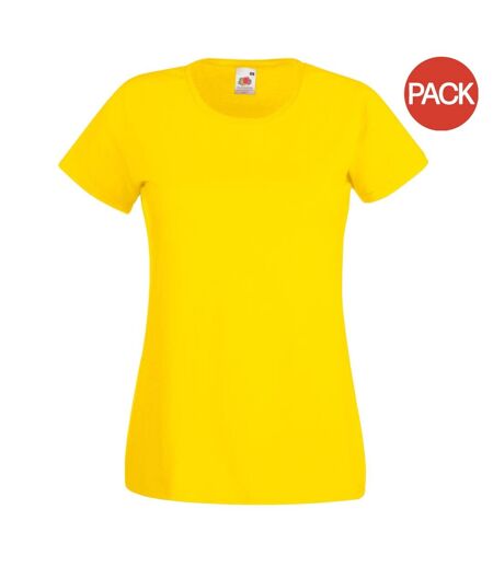 Ladies/womens lady-fit valueweight short sleeve t-shirt pack yellow Fruit of the Loom