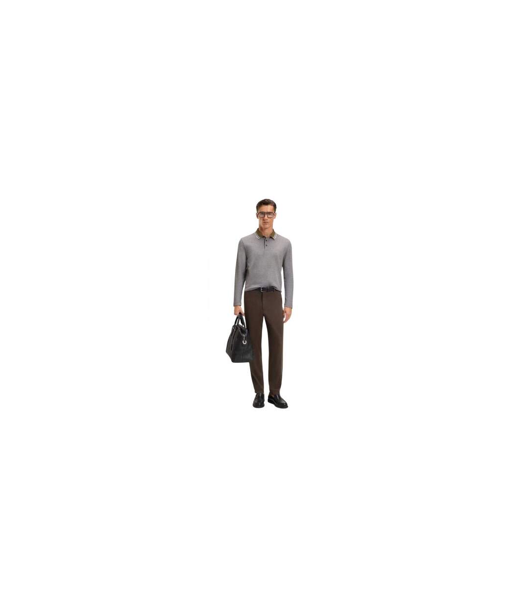 Polo Manches Longues Homme Gris Kaki Boss-1