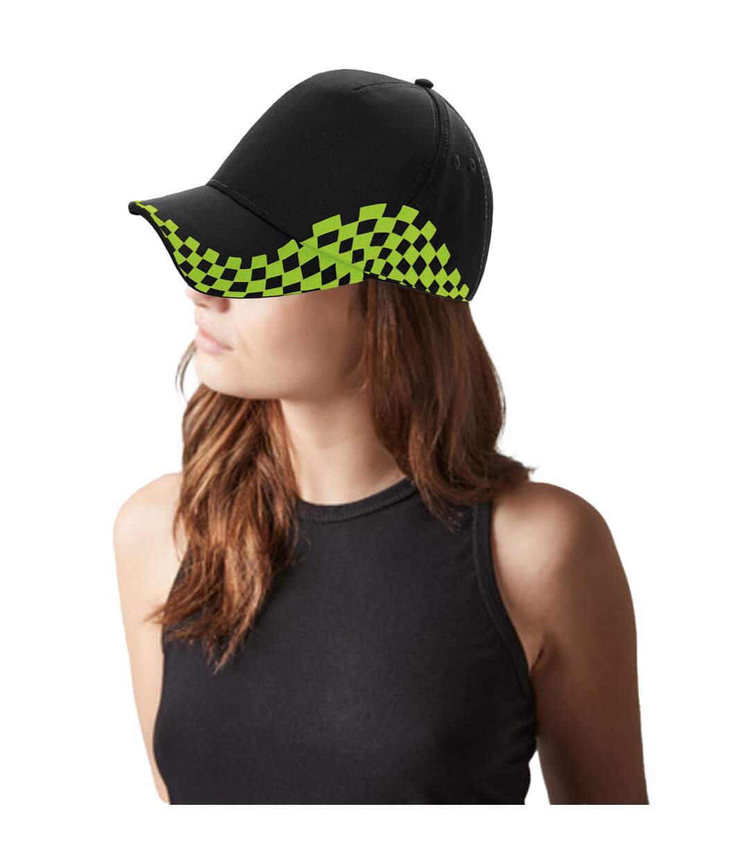 Unisex grand prix baseball cap black/lime green Beechfield-2