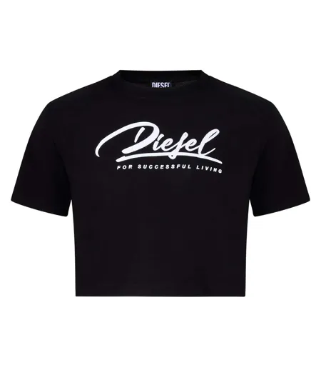 Womens/ladies Script Cropped T-shirt Caviar Diesel