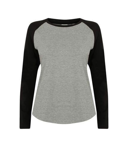 Skinni Fit - T-shirt à manches longues - Femme (Gris chiné/Noir) - UTRW4731