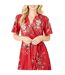 Robe Portefeuille Manches Volantées Motif/style Floral Femme Rouge Mela London-4