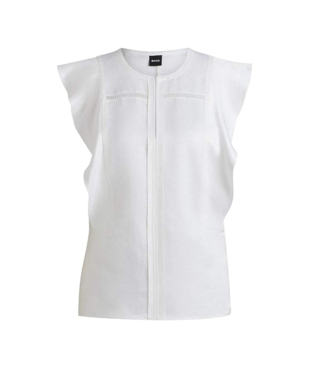 Womens/ladies Keyhole Regular Ruffle Blouse White Boss-2