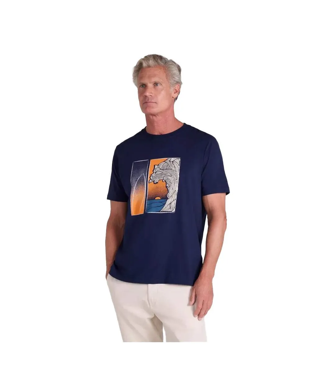 T-shirt En Coton Bio Motif/style Surfeur Homme Bleu Marine Imprimé Mountain Warehouse-1