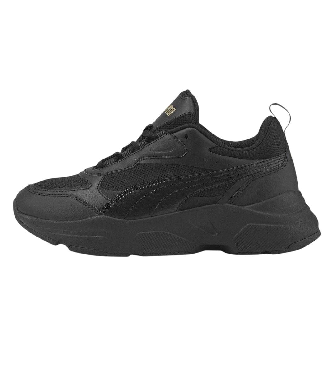 Womens/ladies Cassia Leather Trainers Black Gold Puma-2