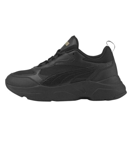 Womens/ladies Cassia Leather Trainers Black Gold Puma