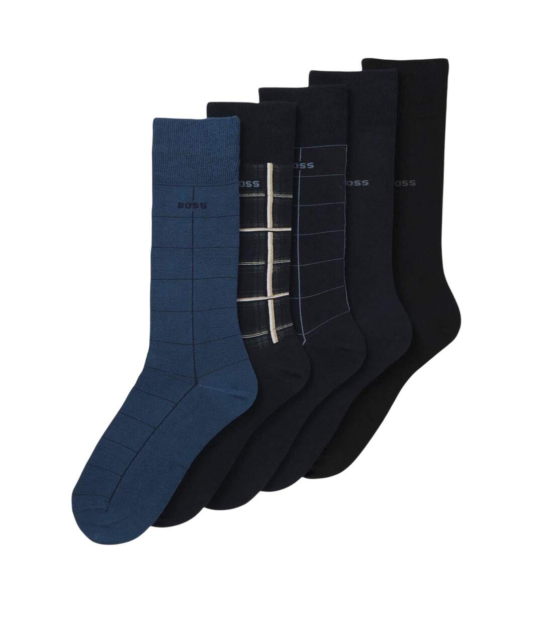 Pack Of 5  Mens Crew Socks  Blue Boss-3
