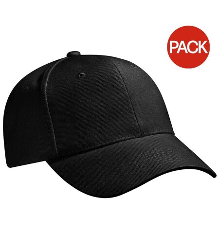 Beechfield Unisex Pro-Style Heavy Brushed Cotton Baseball Cap / Headwear (Pack of 2) (Black) - UTRW6719