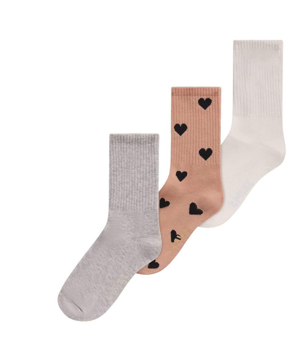 Lot De 3  Chaussettes Motif/style Cœur Femme Blanc Marron Gris Skims-2