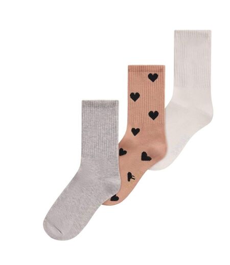 Lot De 3  Chaussettes Motif/style Cœur Femme Blanc Marron Gris Skims