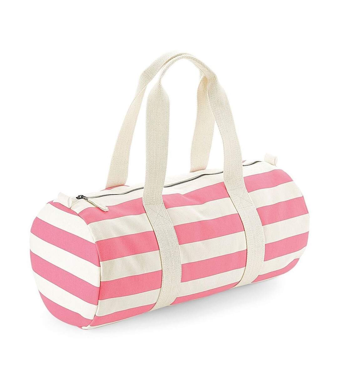 Sac polochon rayé en toile - W688 - beige et rose-1