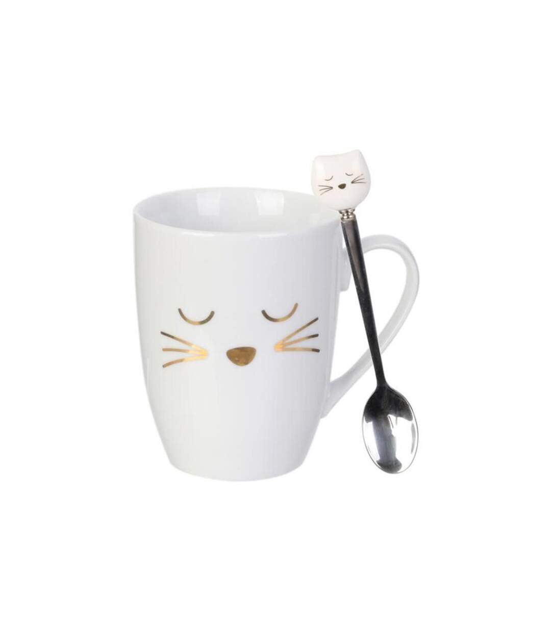Mug Déco avec Cuillère Chat 11cm Blanc-1
