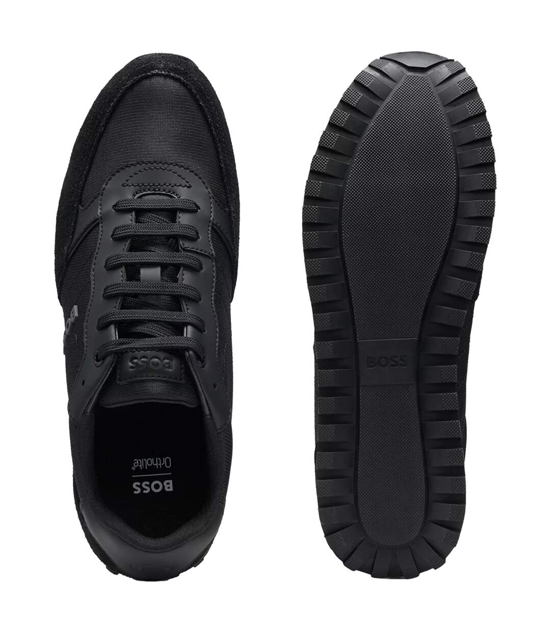 Mens Parkour Leather Running Shoes Black White Boss-4