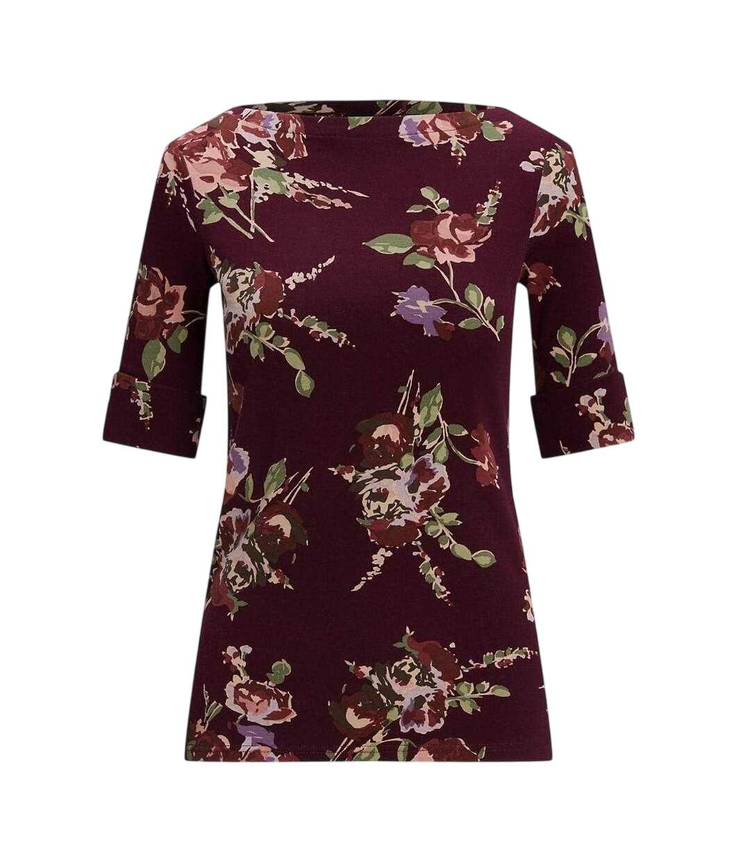 T-shirt Motif/style Floral Femme Bordeaux Imprimé Ralph Lauren-1