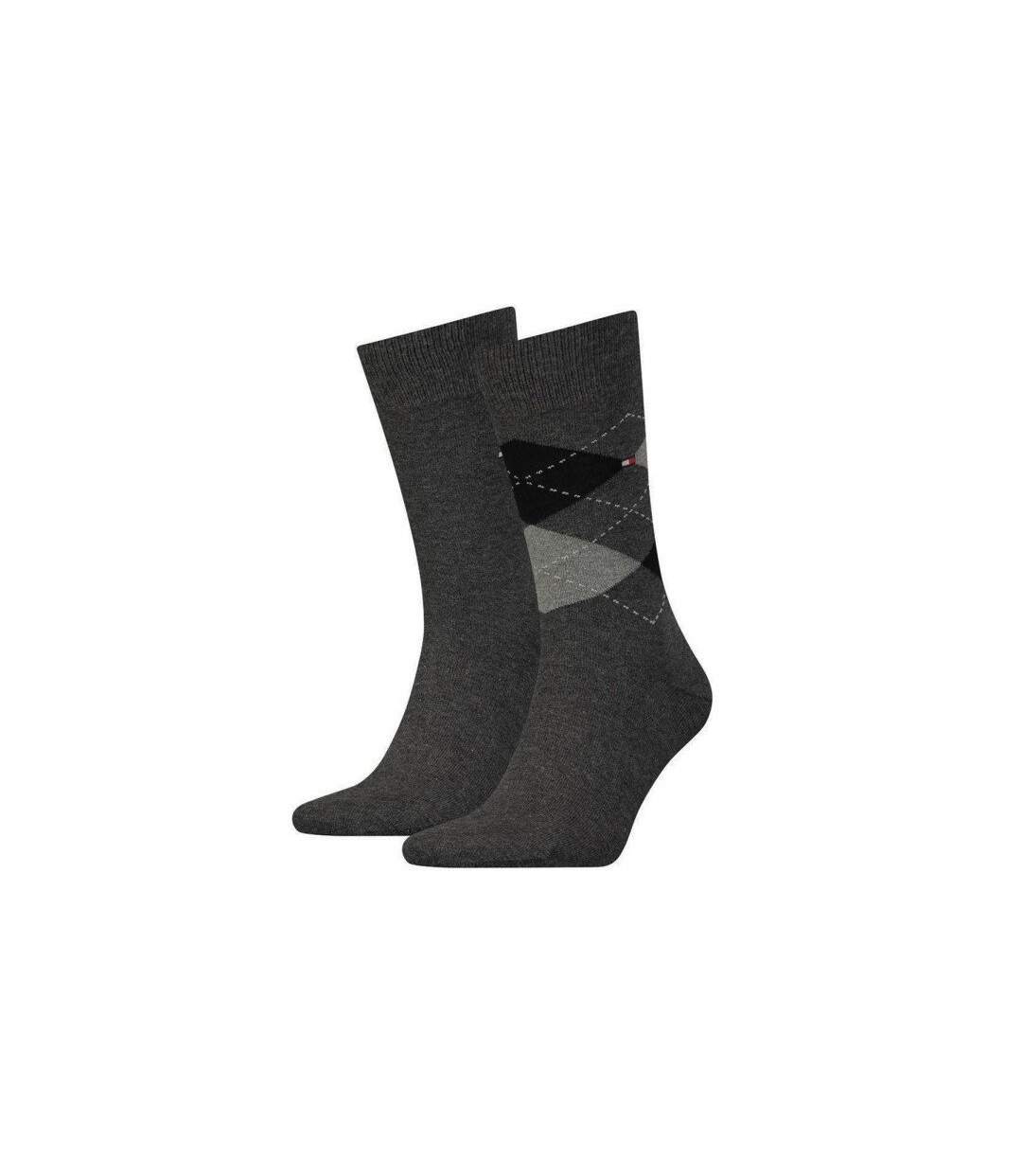 TOMMY HILFIGER Lot de 2 paires de Chaussettes Homme Coton CHECK Anthracite